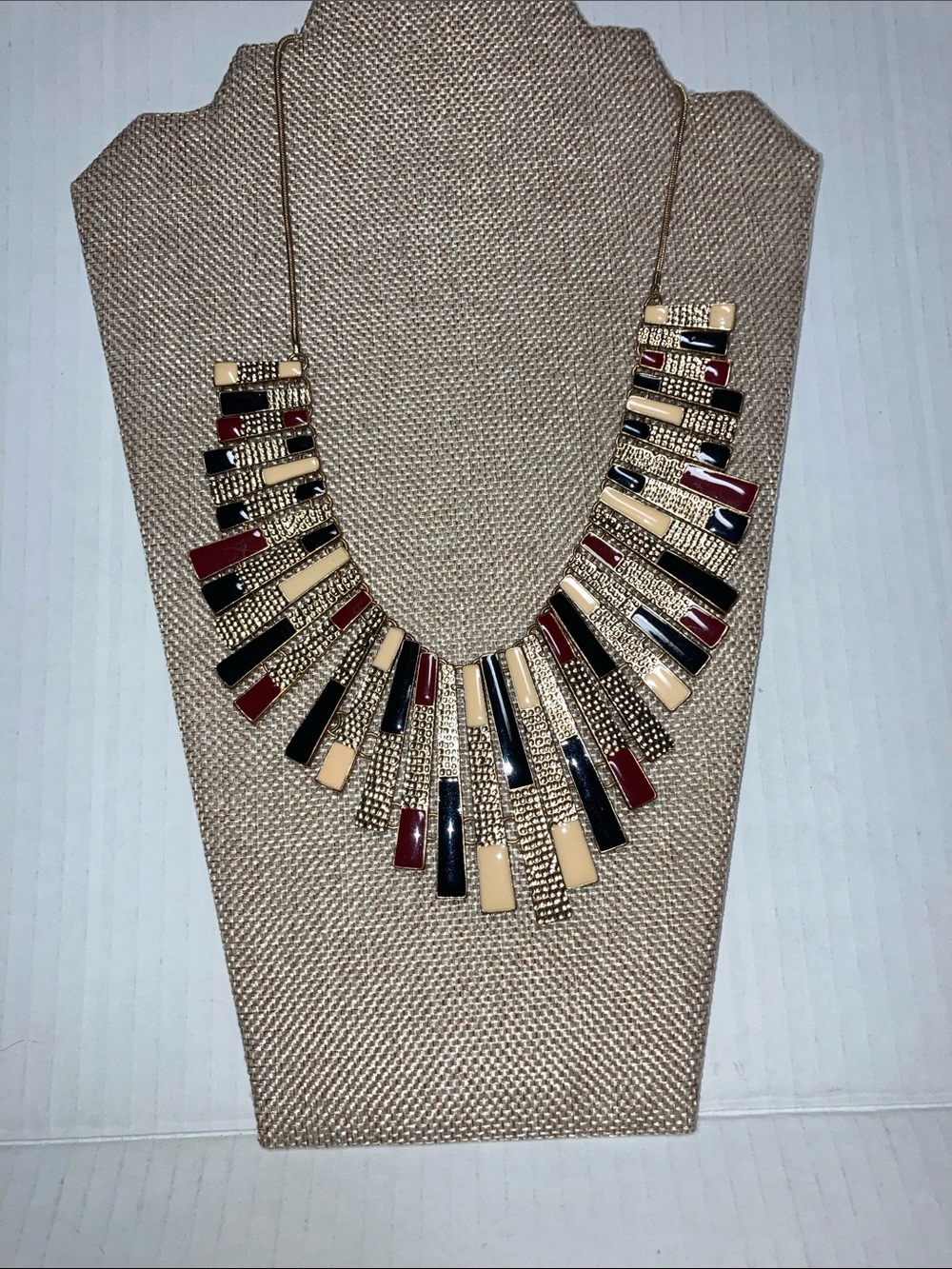 Aldo Gold-Tone Statement Necklace with Cream, Black & Red Accents